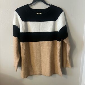 Kori Black, White, and Tan Striped Sweater